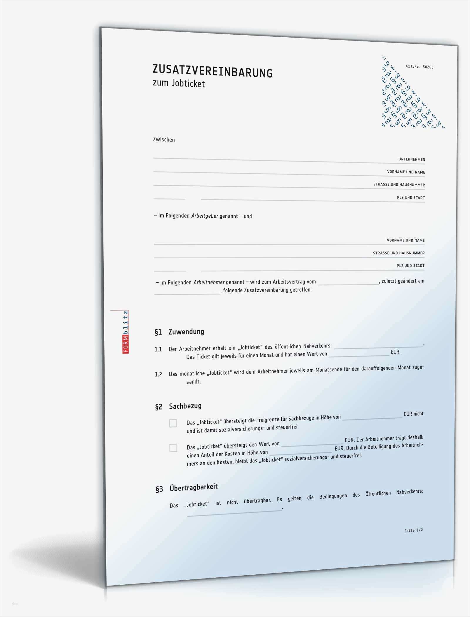 Vorlage änderung Arbeitsvertrag Luxus Zusatzvereinbarung Zum Jobticket