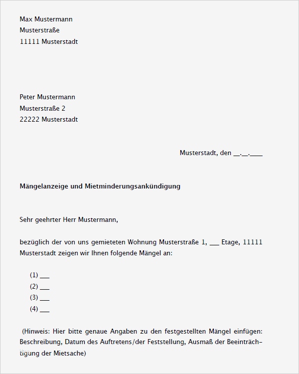 Vorlage Ankündigung Von Renovierungsarbeiten Hübsch Muster Zum Download Mängelanzeige Inkl Ankündigung Einer