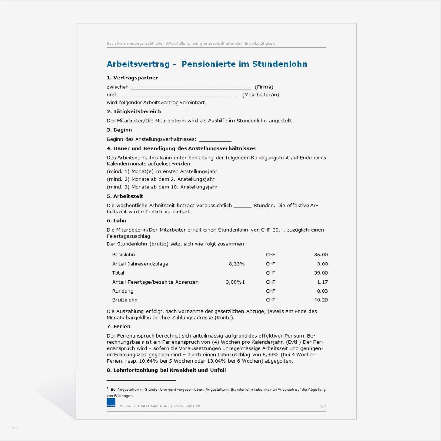 Vorlage Arbeitsvertrag Haushaltshilfe Cool Muster Arbeitsvertrag Pensionierte Im Stundenlohn