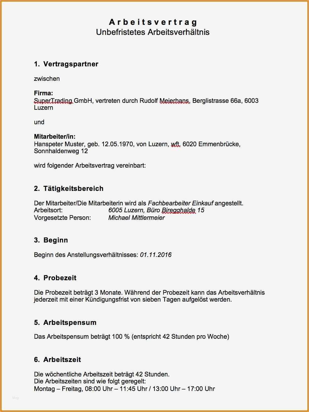 Vorlage Arbeitsvertrag Kostenlos Wunderbar 11 Arbeitsvertrag Vorlage