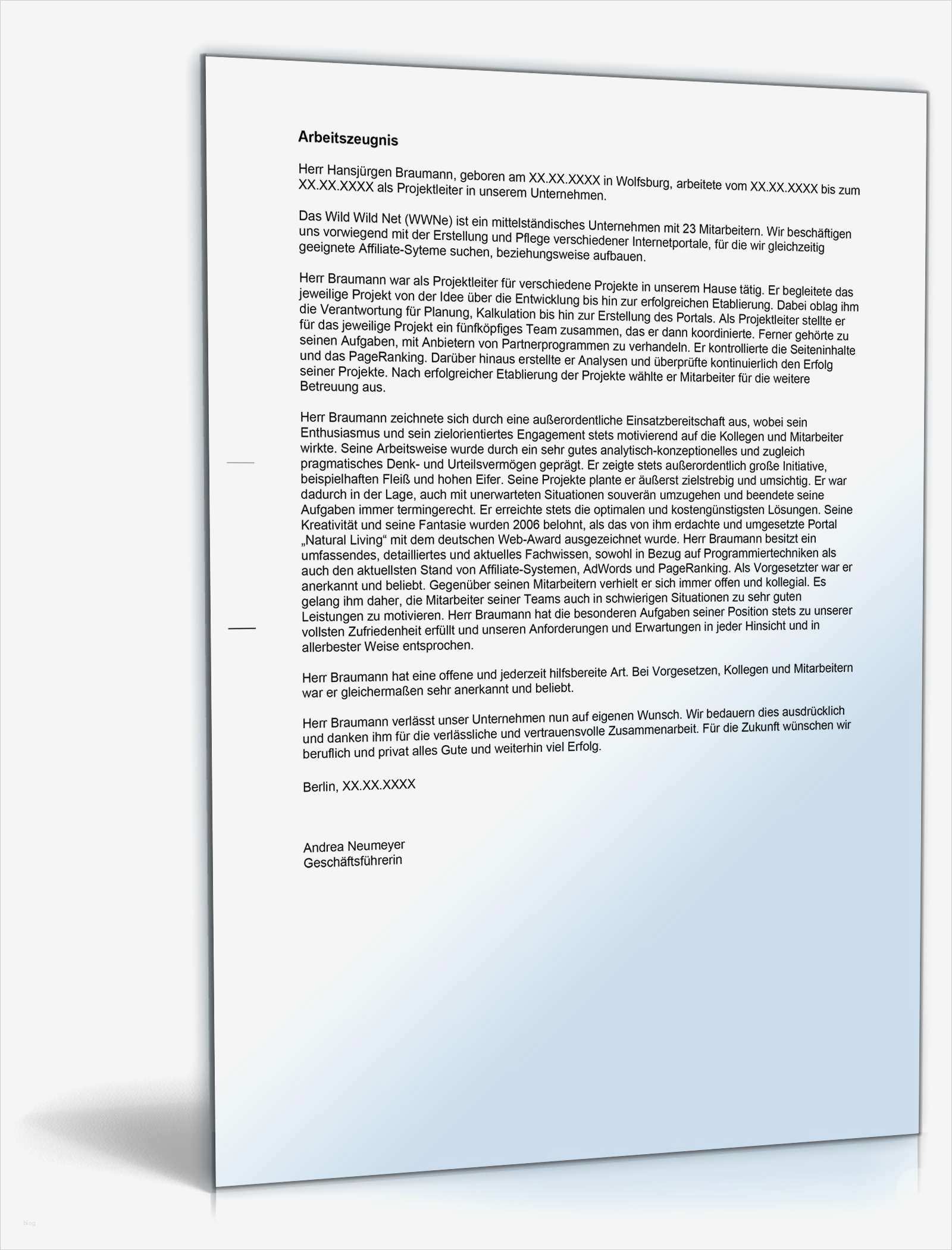 Vorlage Arbeitszeugnis Sehr Gut Fabelhaft Arbeitszeugnis Projektleiter Sehr Gut