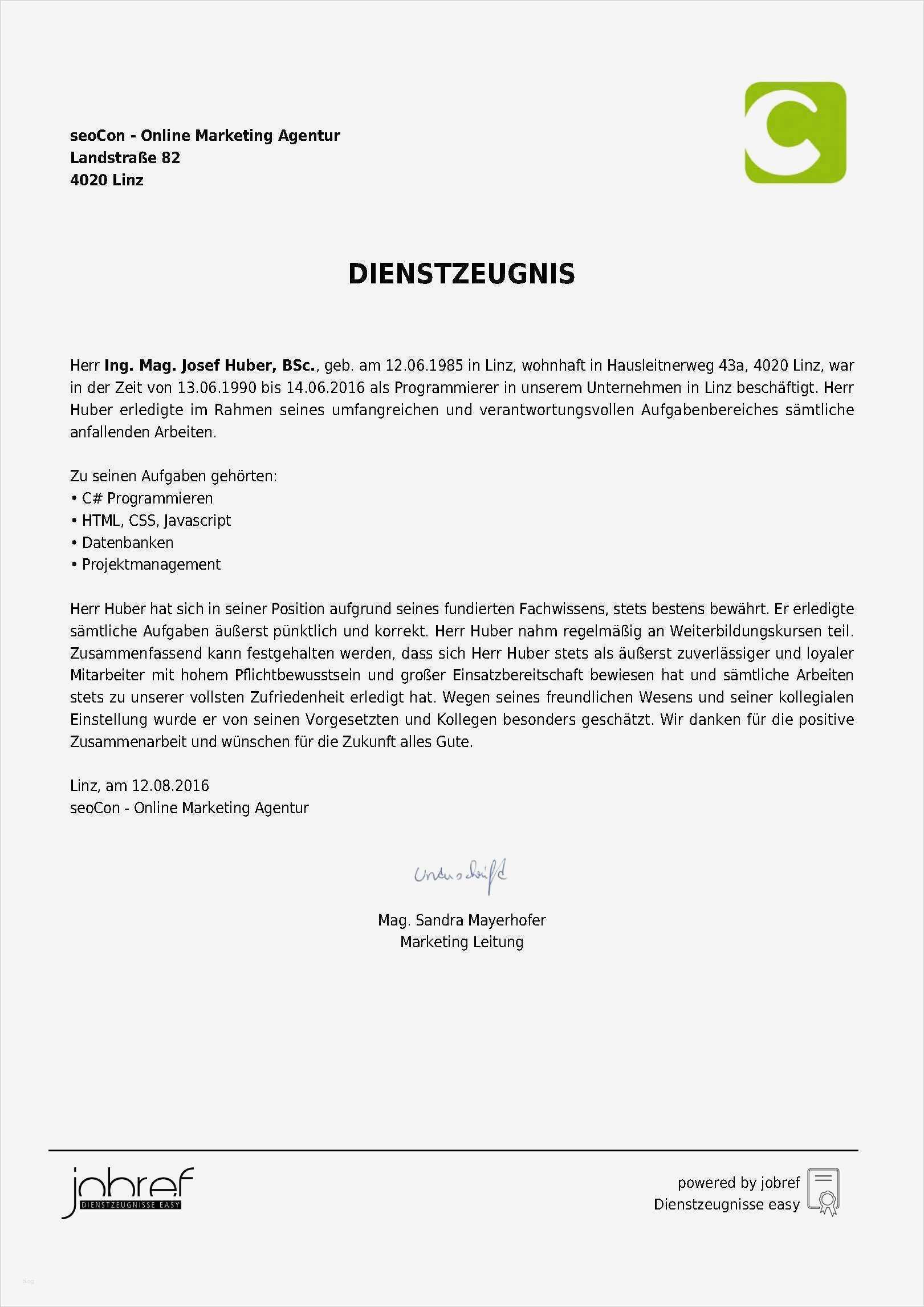 Vorlage Arbeitszeugnis Sehr Gut Neu Jobref Dienstzeugnisse & Arbeitszeugnisse Easy