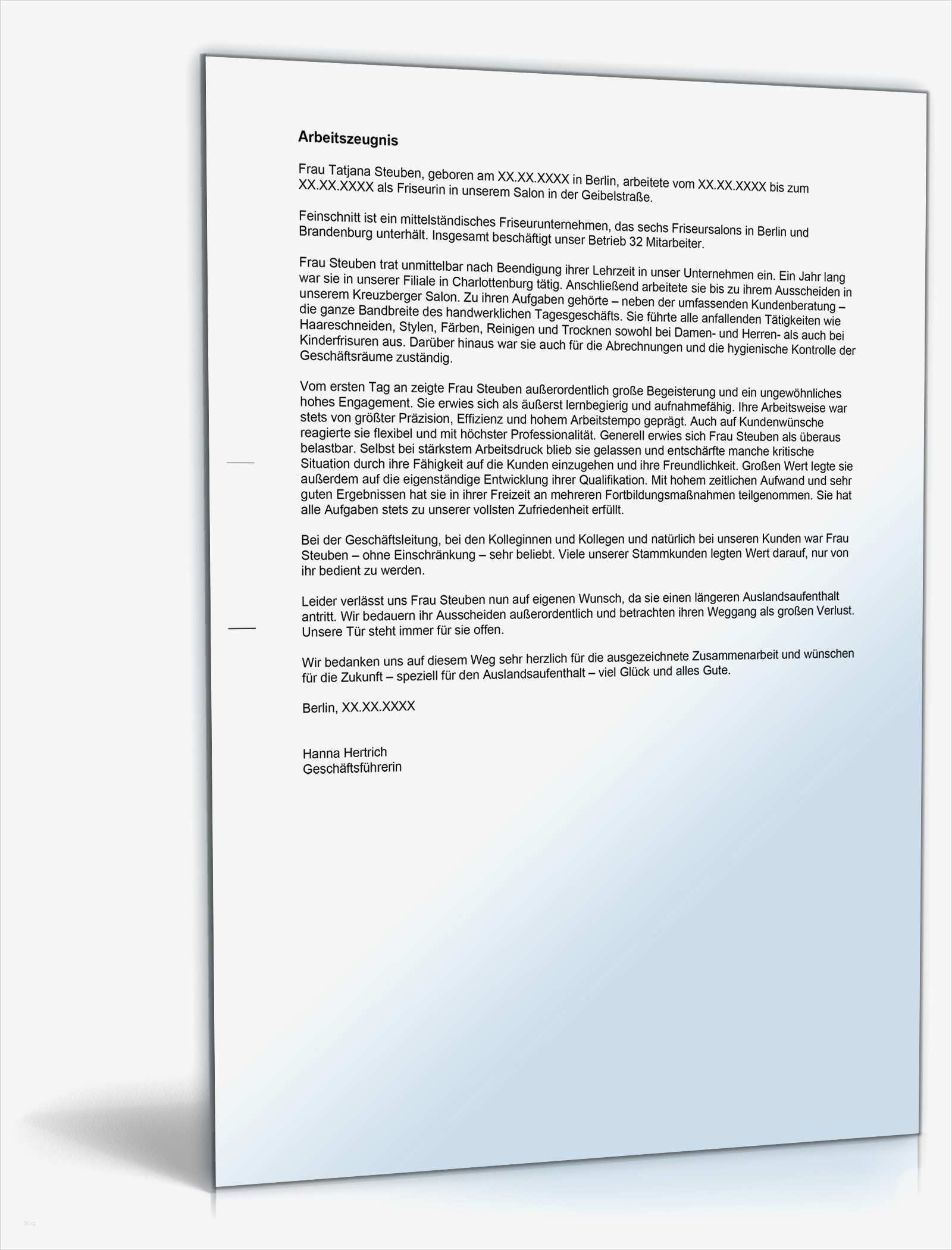 Vorlage Arbeitszeugnis Sehr Gut Wunderbar Arbeitszeugnis "sehr Gut" Friseur In