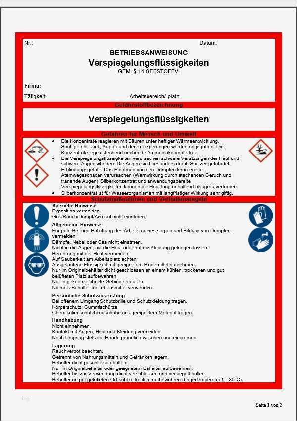 Vorlage Betriebsanweisung Gefahrstoffe Schön Großzügig Betriebsanweisungen Vorlage Ideen