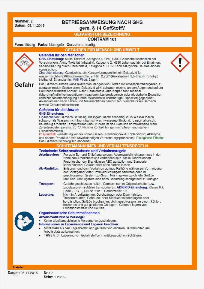 Vorlage Betriebsanweisung Gefahrstoffe Süß Großartig Betriebsanweisungen Vorlage Galerie