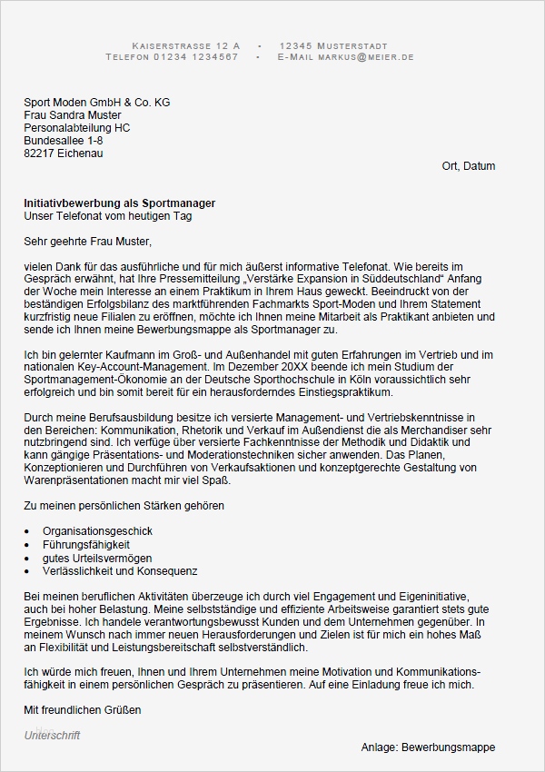 Vorlage Bewerbung Für Praktikum Erstaunlich Bewerbung Sportmanager Praktikum sofort Download