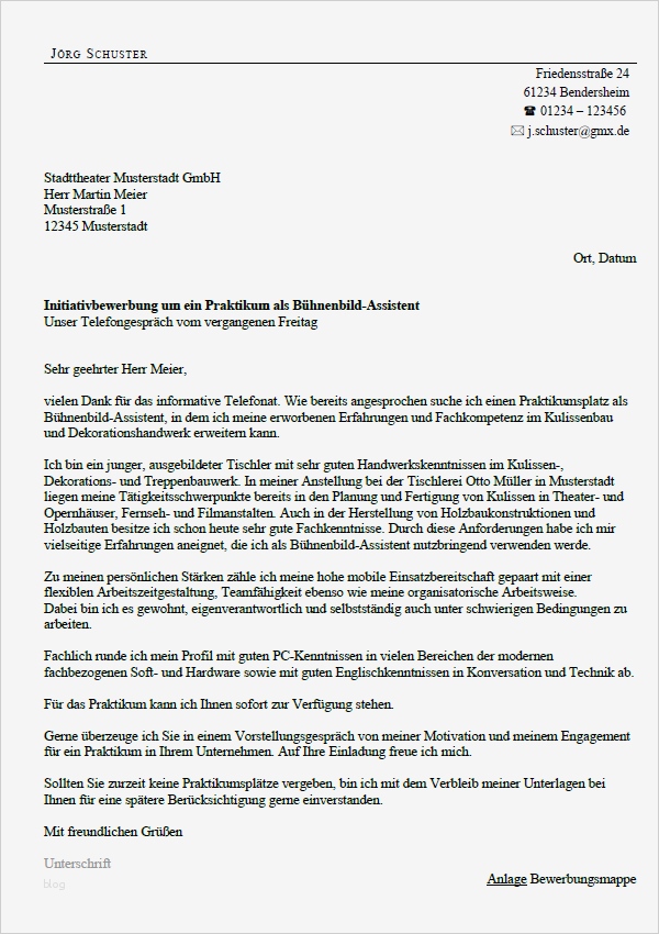 Vorlage Bewerbung Für Praktikum Fabelhaft Bewerbung Bühnenbild assistent Praktikum sofort