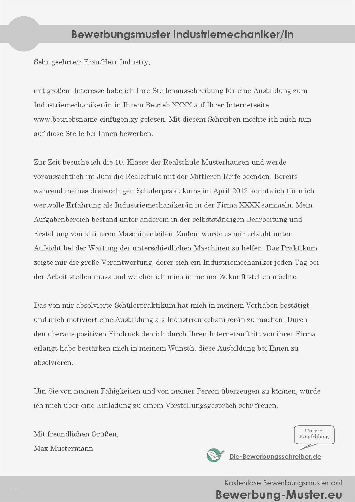 Vorlage Bewerbung Industriemechaniker Cool Bewerbungsmuster Industriemechaniker Industriemechanikerin