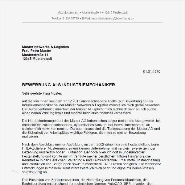 Vorlage Bewerbung Industriemechaniker Elegant Bewerbung Ausbildung Muster Kostenlos Anschreiben 9