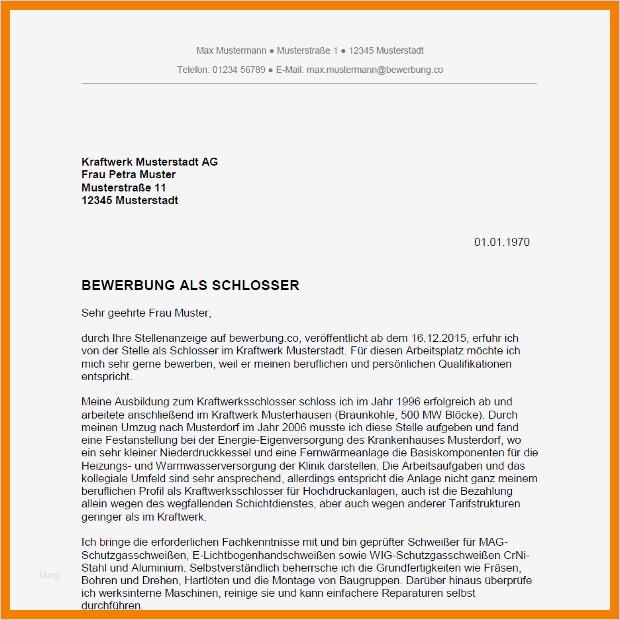Vorlage Bewerbung Industriemechaniker Hübsch 12 Musterbewerbung 2015