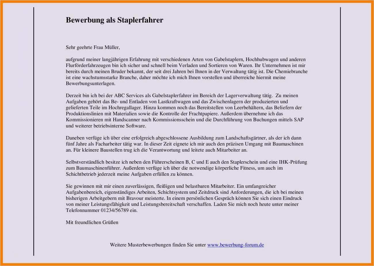 Vorlage Bewerbung Lagerist Hübsch 7 Bewerbung Lagerist Muster