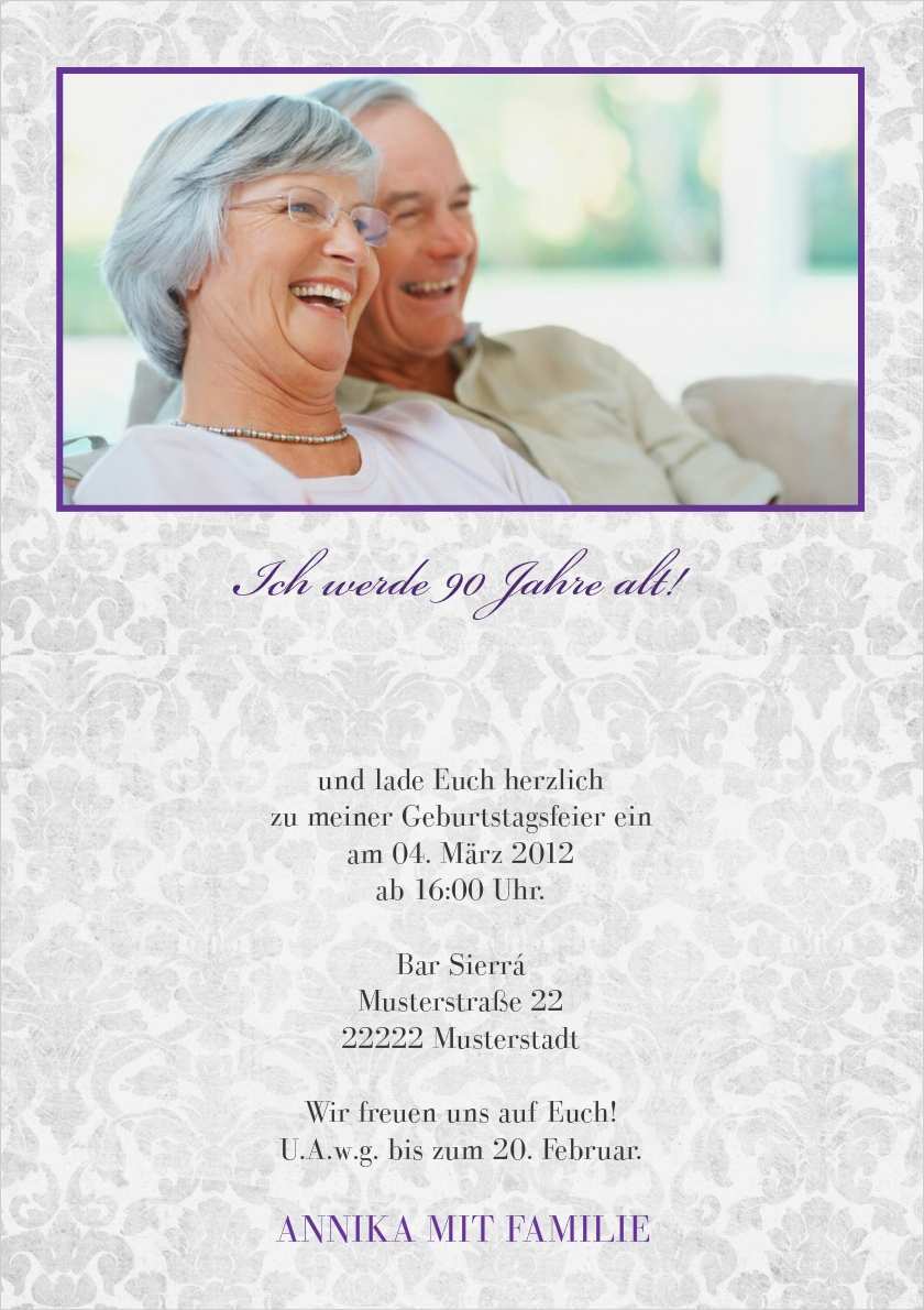 Vorlage Einladung 90 Geburtstag Großartig Einladung 90 Geburtstag Lila Grey