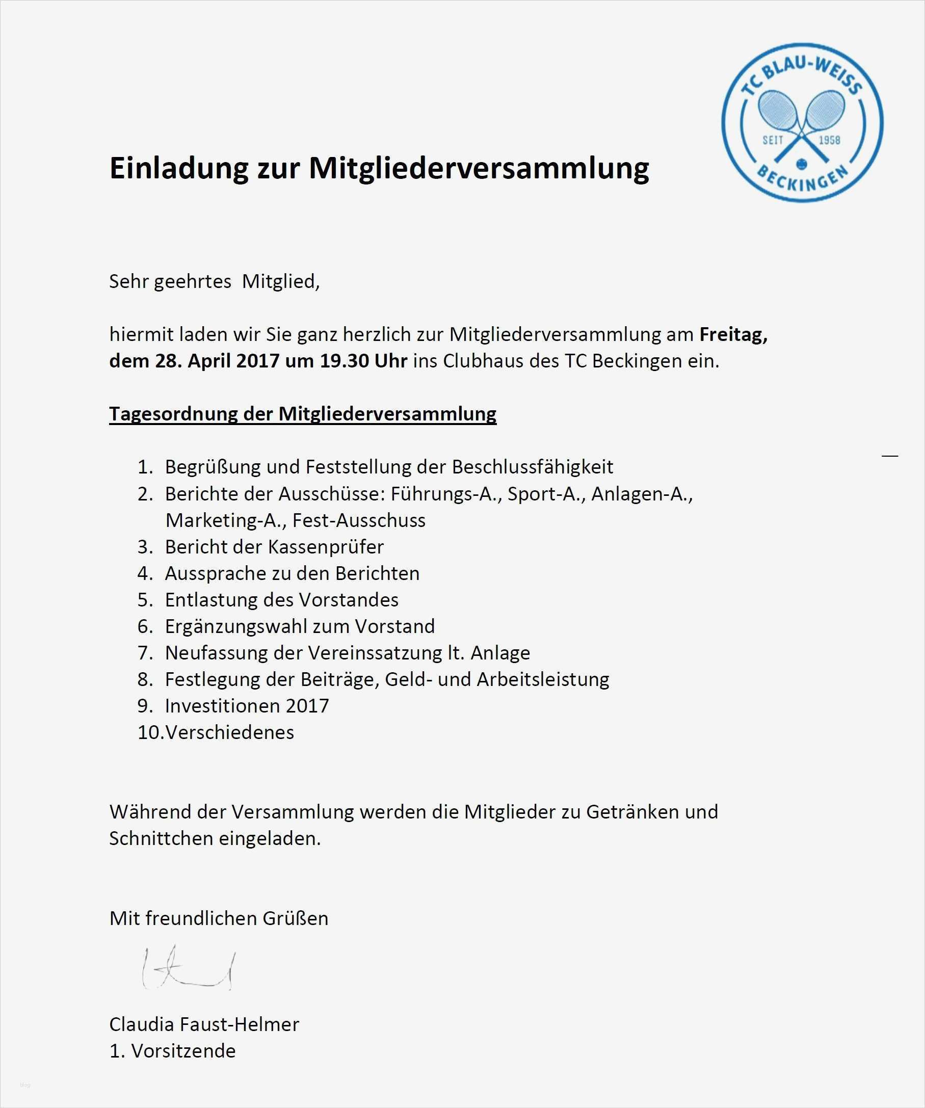 Vorlage Einladung Mitgliederversammlung Verein Hübsch Mitgliederversammlung 2017