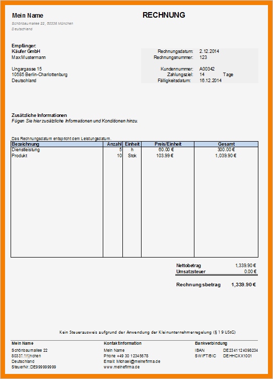Vorlage Kleinunternehmer Rechnung Cool 9 Vorlage Rechnung Kostenlos