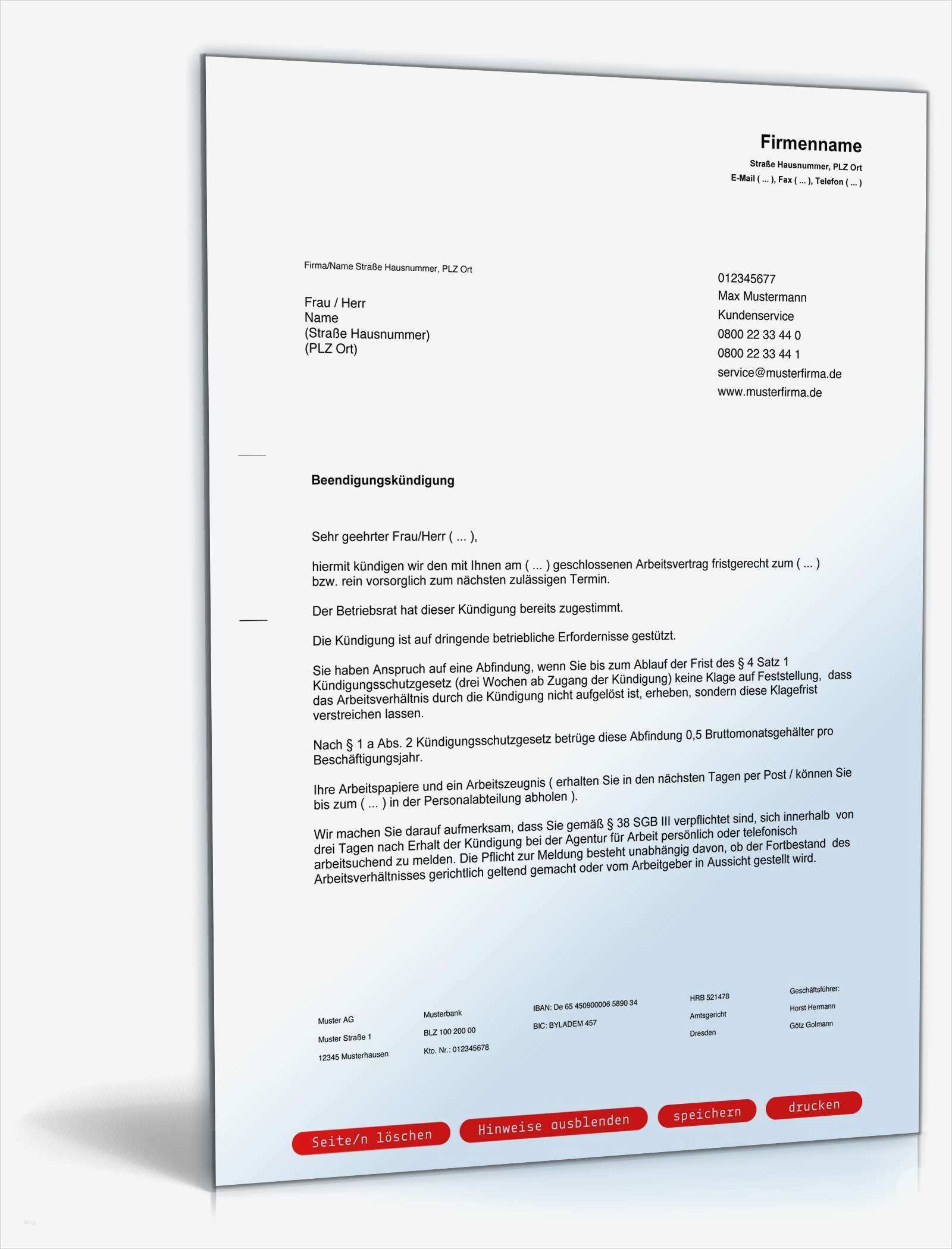 Vorlage Kündigung Arbeitsvertrag Arbeitgeber Schön Betriebsbedingte Kündigung Durch Arbeitgeber