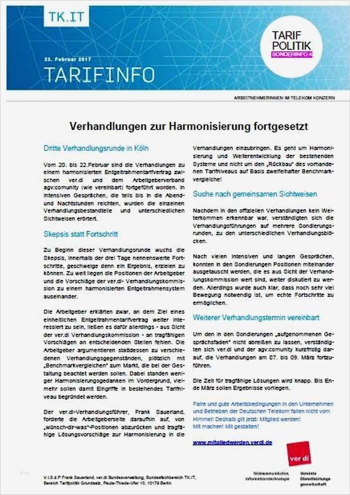 Vorlage Kündigung Telefonica Fabelhaft Ver Di – Telekom Konzern Verhandlungen Zur Harmonisierung