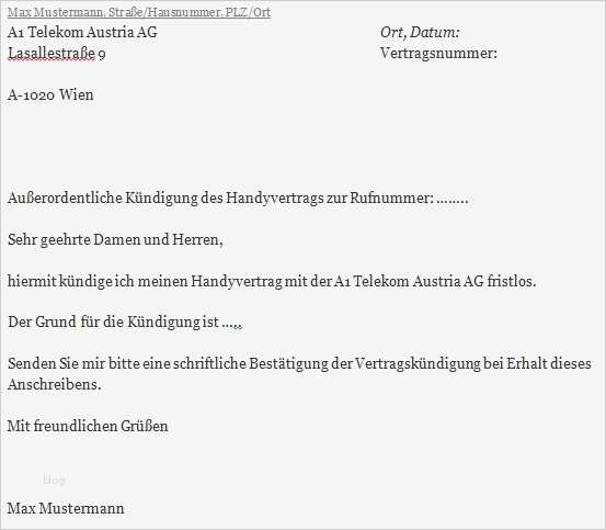 Vorlage Kündigung Vodafone Handy Wunderbar A1 Telekom Austria Kündigen Mit Unserer Vorlage