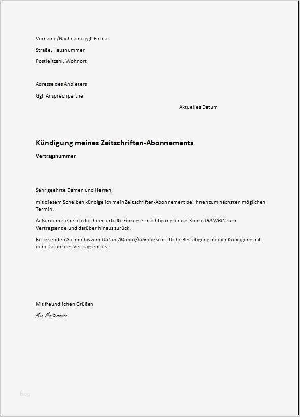 Vorlage Kündigung Zeitungsabo Beste Das Muster Einer Kündigung Kostenlose Vorlagen Ratgeber