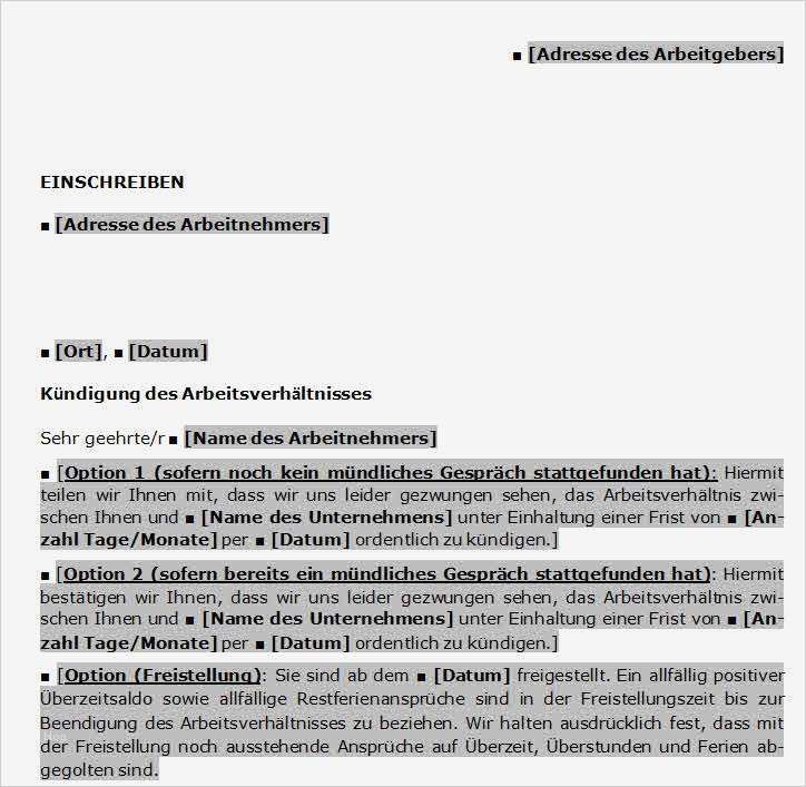 Vorlage Kündigungsschreiben Arbeitgeber Angenehm Muster Kündigungsschreiben Durch Arbeitgeber