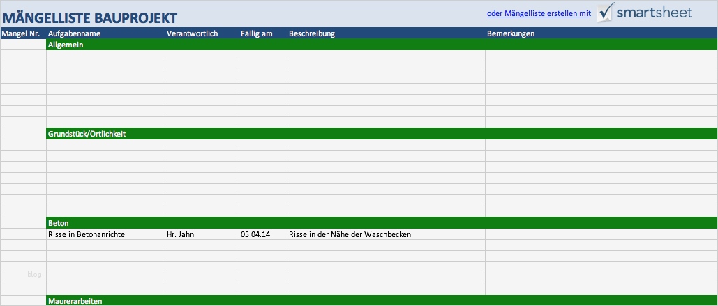 Vorlage Mängelliste Bauabnahme Einzigartig Kostenlose Excel Vorlagen Für Bauprojektmanagement