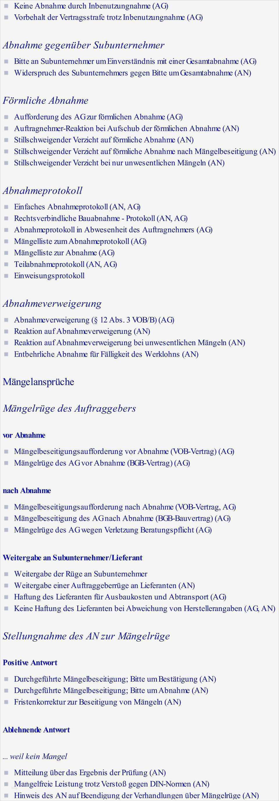 Vorlage Mängelliste Bauabnahme Wunderbar Vob Musterbriefe Und formulare Für Handwerker Und