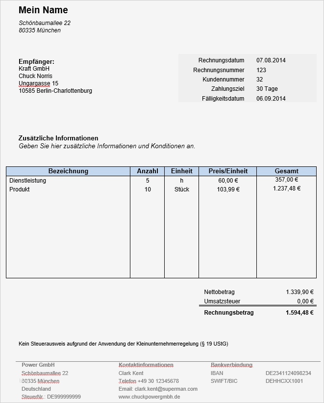 Vorlage Rechnung Kleinunternehmer Excel Cool Rechnung Kleinunternehmer Kostenlose Vorlage In Word