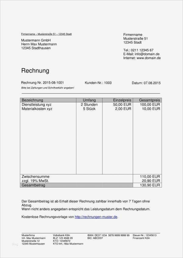 Rechnung Kostenlos Rechnung Kostenlos Rechnungsvorlag