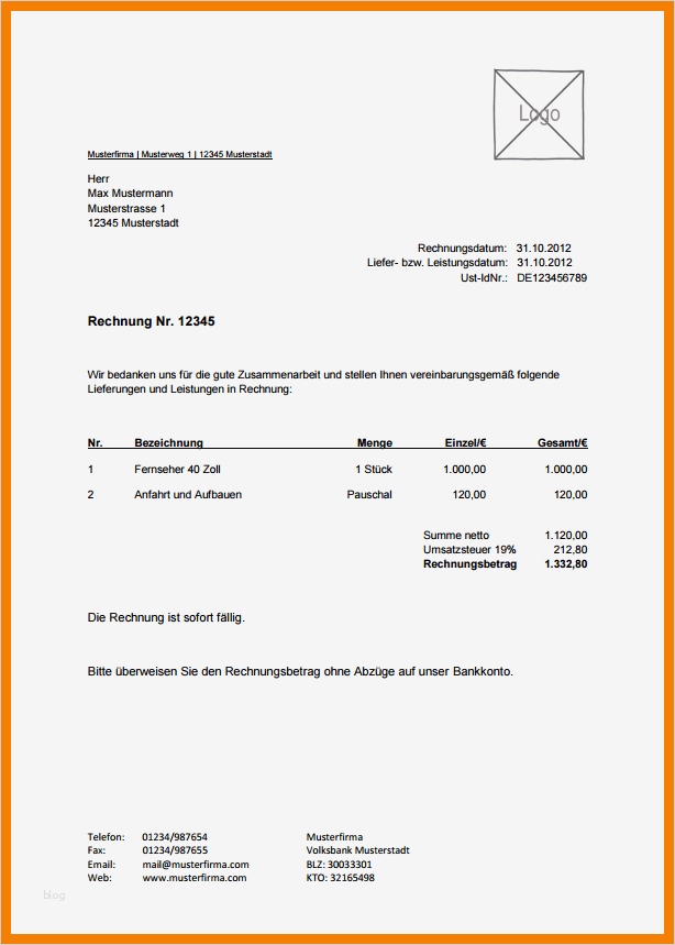 Vorlage Rechnung Privatperson Word Neu 8 Rechnung Stellen