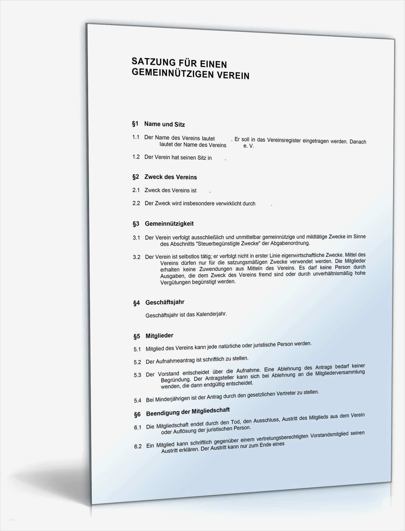 Vorlage Satzung Verein Beste Satzung Für Einen Gemeinnützigen Verein Detailliert • De