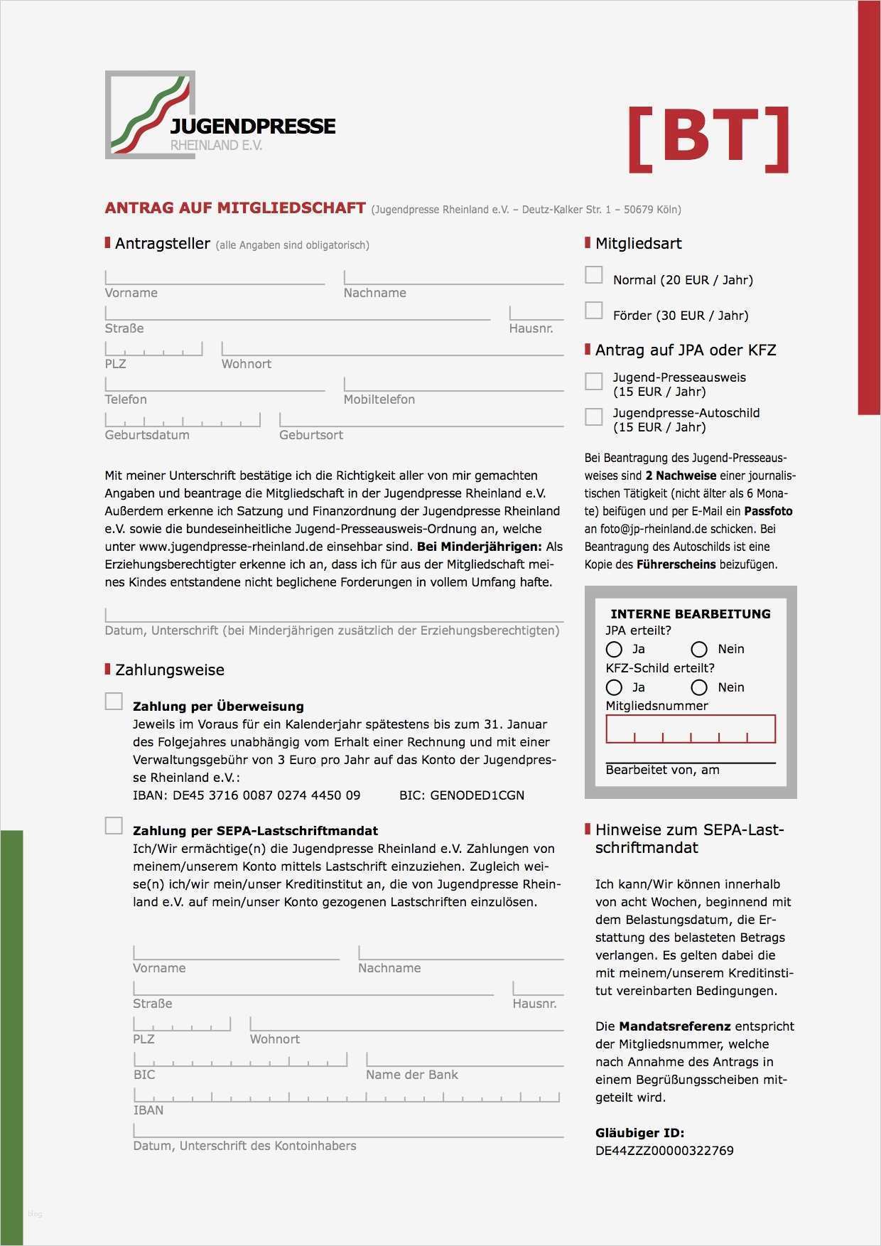 Vorlage Satzung Verein Einzigartig Antrag Auf Mitgliedschaft Jugendpresse Rheinland E V