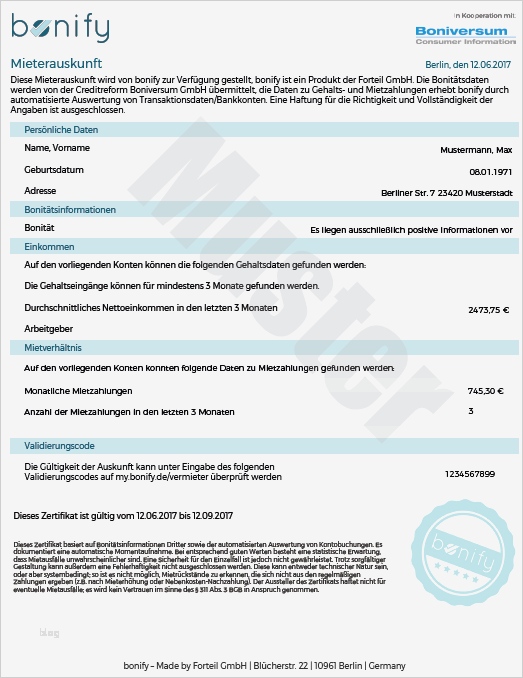 Vorlage Schufa Auskunft Für Vermieter Cool Kostenlose Bonitätsauskunft Für Deinen Vermieter Mit Bonify