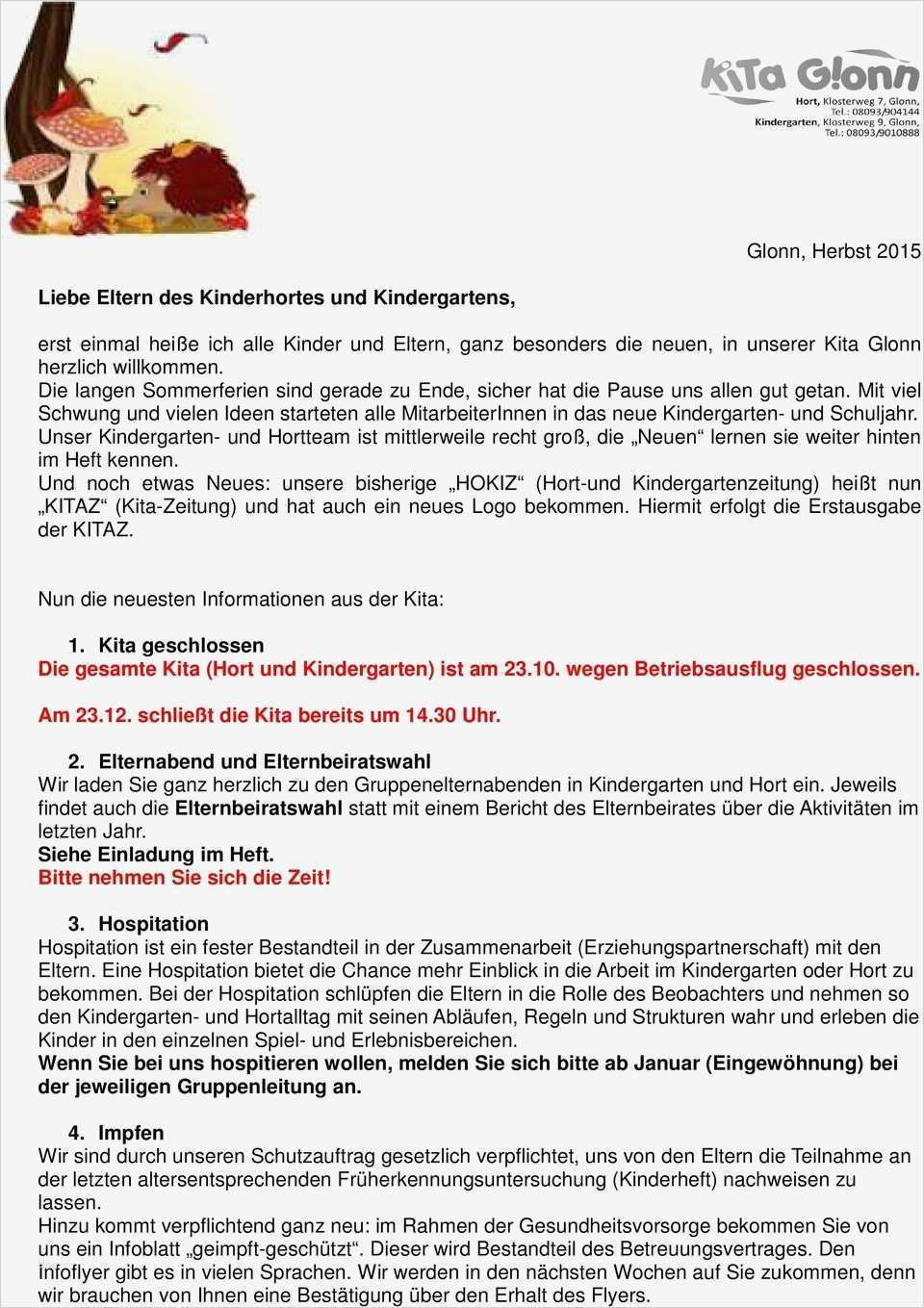 Vorlage Speiseplan Kindergarten Gut Elternbrief Infos Vorstellung Neue Mitarbeiter Einladung