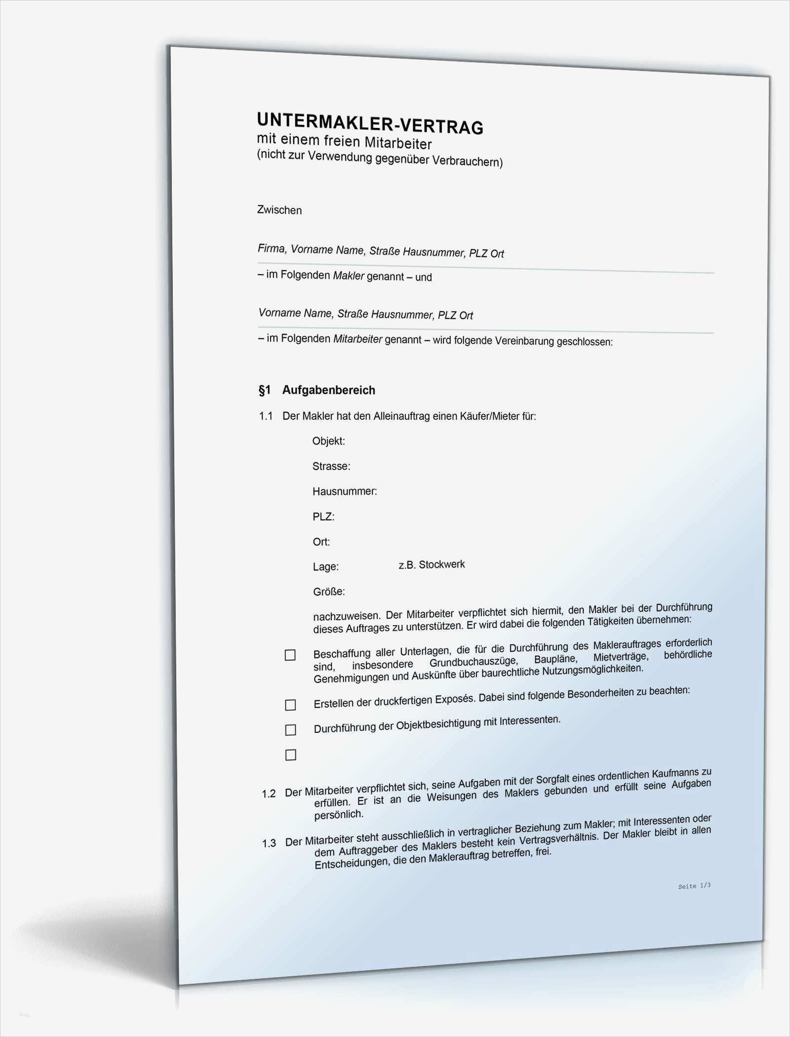 Vorlage Vertrag Privatkredit Erstaunlich Vertrag Untermakler