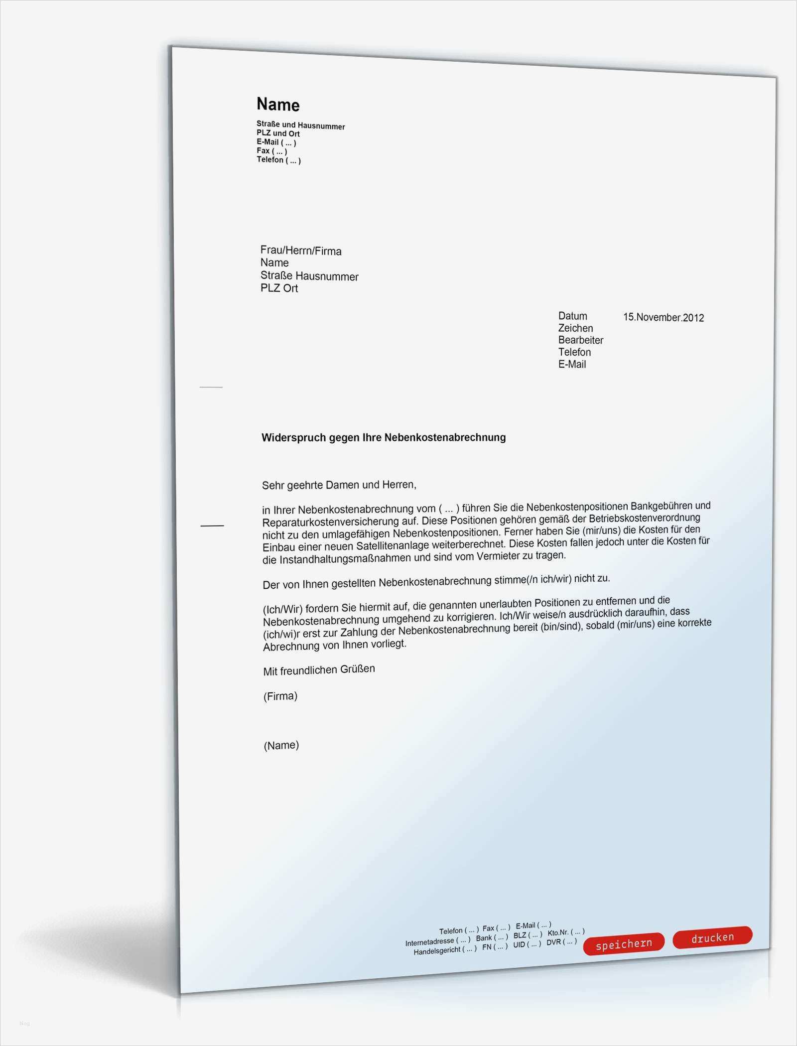 Vorlage Widerspruch Nebenkostenabrechnung Bewundernswert Widerspruch Nebenkostenabrechnung Musterbrief Zum Download