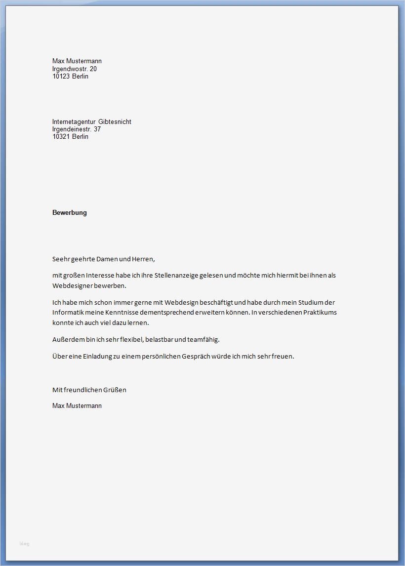 Vorlagen Anschreiben Bewerbung Kostenlos Luxus Bewerbungsanschreiben Muster Vorlage Für Deine Bewerbung