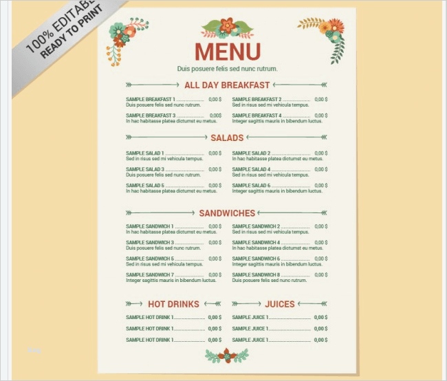 Vorlagen Für Speisekarten Zum Ausdrucken Bewundernswert 77 Kostenlose Speisekarten Vorlagen Zum Selbst Gestalten