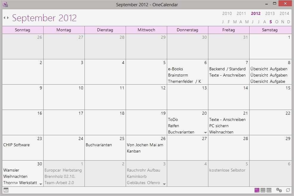 enote Calendar Template