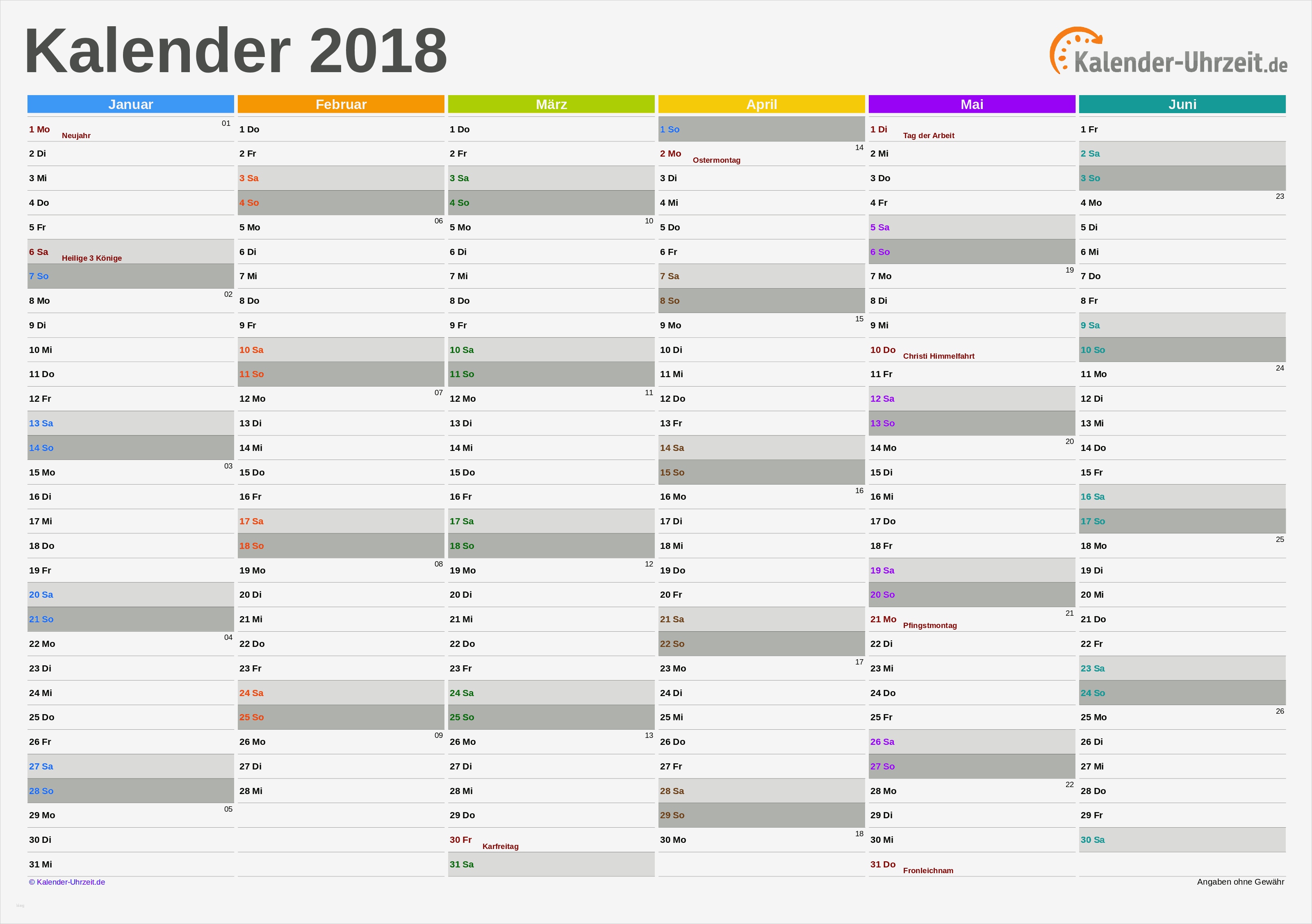 Wandkalender 2018 Vorlage Schönste Kalender 2018 Zum Ausdrucken Kostenlos