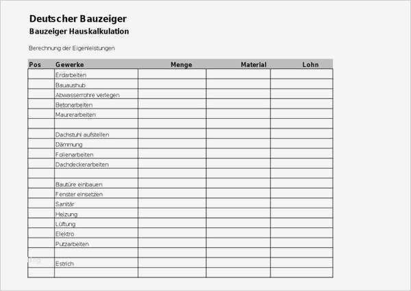 Wartungsprotokoll Lüftung Vorlage Großartig Fertighaus Eigenleistung Berechnen Berechnung
