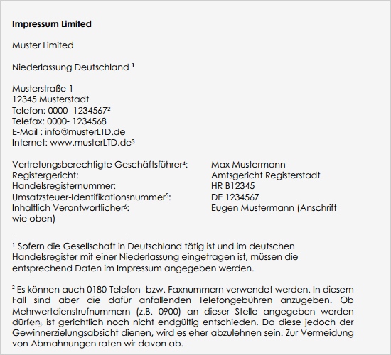 Website Impressum Vorlage Schönste Vorlage Für Ein Impressum Einer Limited Ltd Jetzt