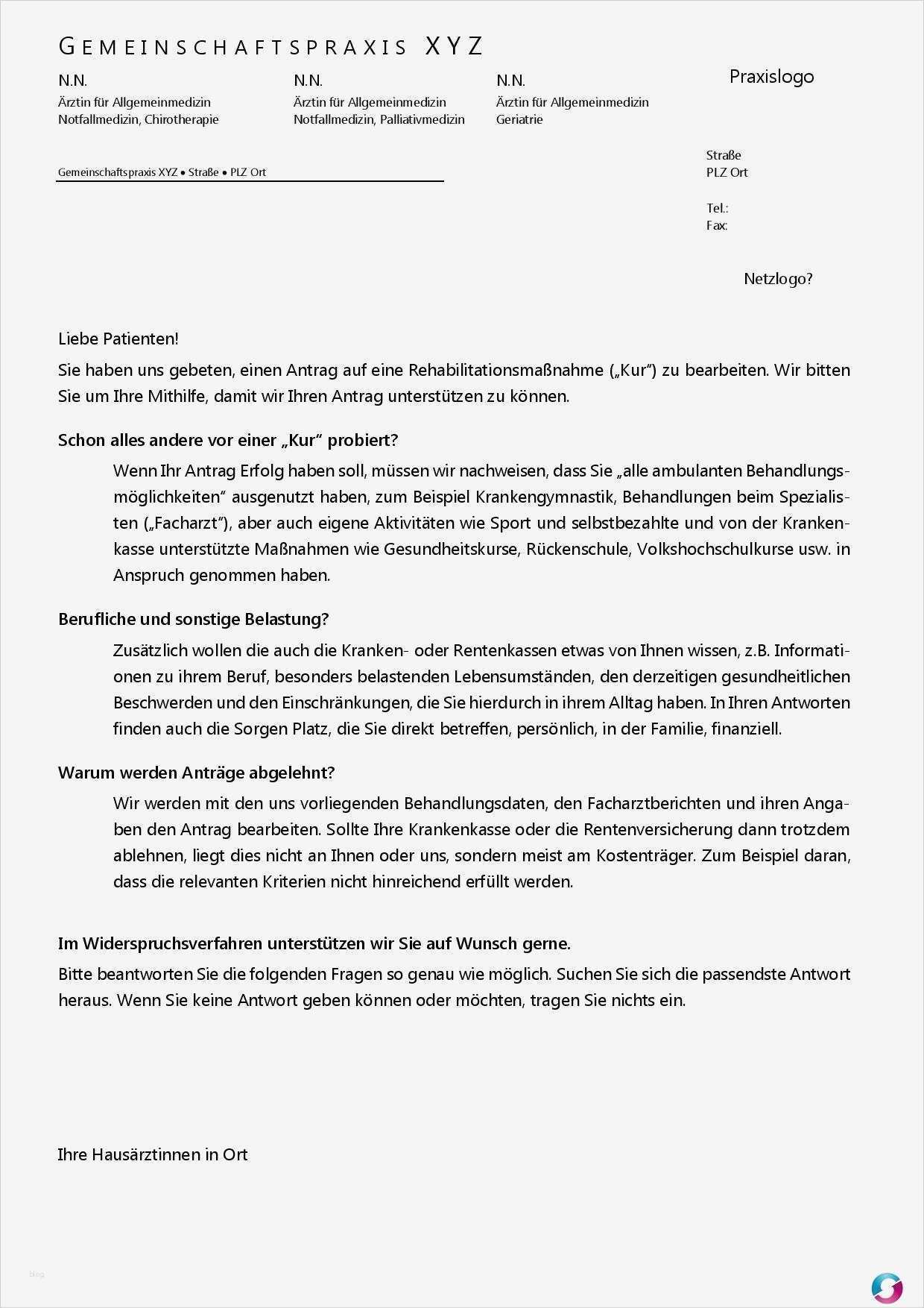Widerspruch Kur Vorlage Schönste Muster Widerspruch Wegen Der Ablehnung Einer Stationären