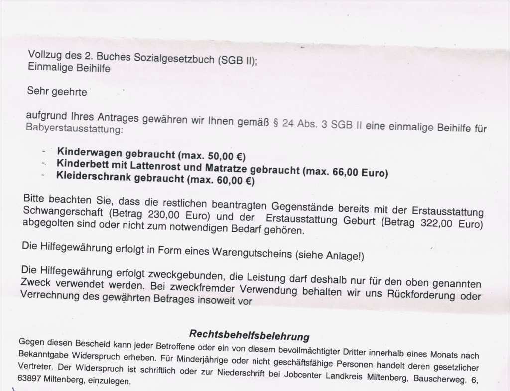 Widerspruch Vorlage Jobcenter Elegant Erstausstattung Schwangerschaft [antwort Arge