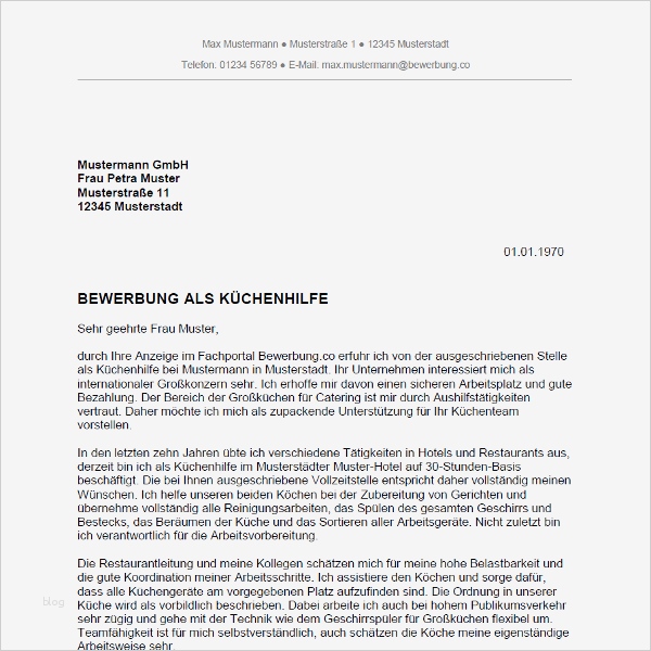 Wie Schreibe Ich Ein Arbeitszeugnis Vorlage Hübsch Bewerbung Als Küchenhilfe Bewerbung