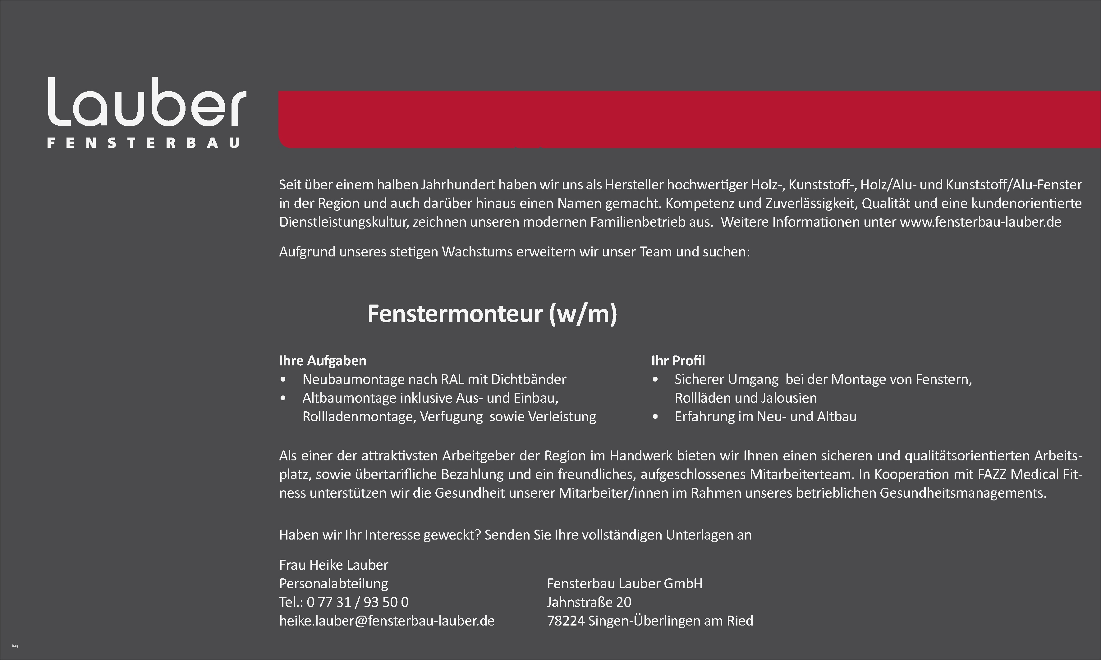 Wir Suchen Mitarbeiter Vorlage Best Of Stellenanzeige – Lauber Fensterbau