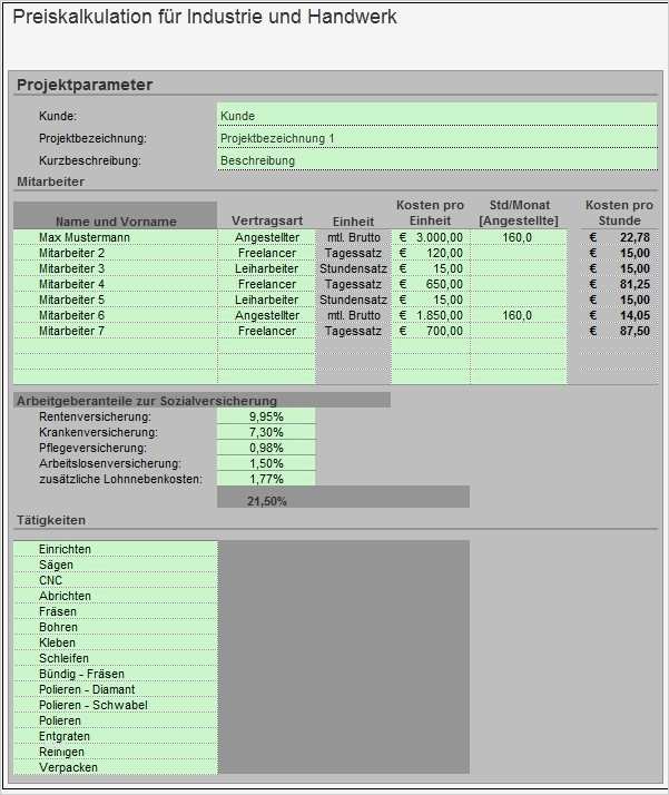 Wir Suchen Mitarbeiter Vorlage Erstaunlich Excel Vorlage Preiskalkulation Für Industrie Und Handwerk