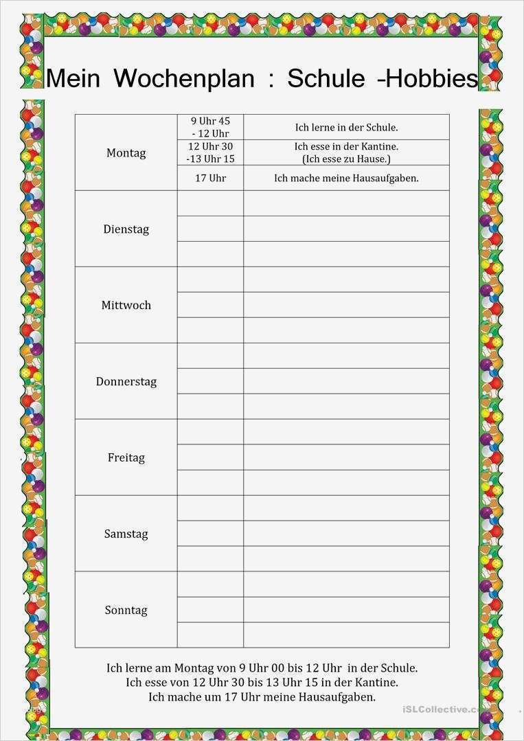 Wochenplan Schule Vorlage Einzigartig Mein Wochenplan Arbeitsblatt Kostenlose Daf Arbeitsblätter
