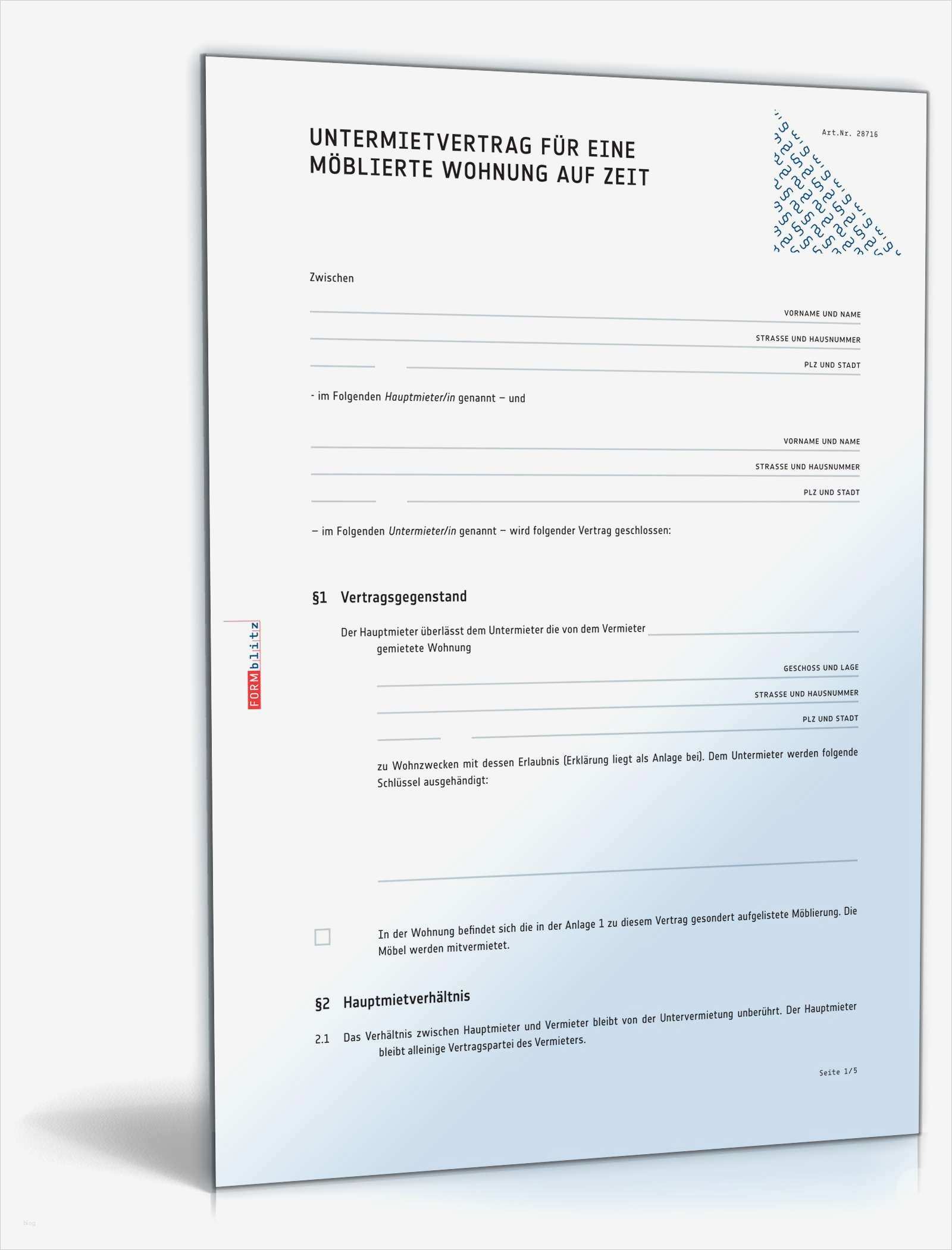 Wohnung Ablöse Vertrag Vorlage Gut Befristeter Untermietvertrag Möblierte Wohnung Muster