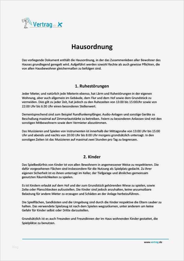 Wohnung Inserieren Vorlage Wunderbar Hausordnung › Mietvertrag Muster