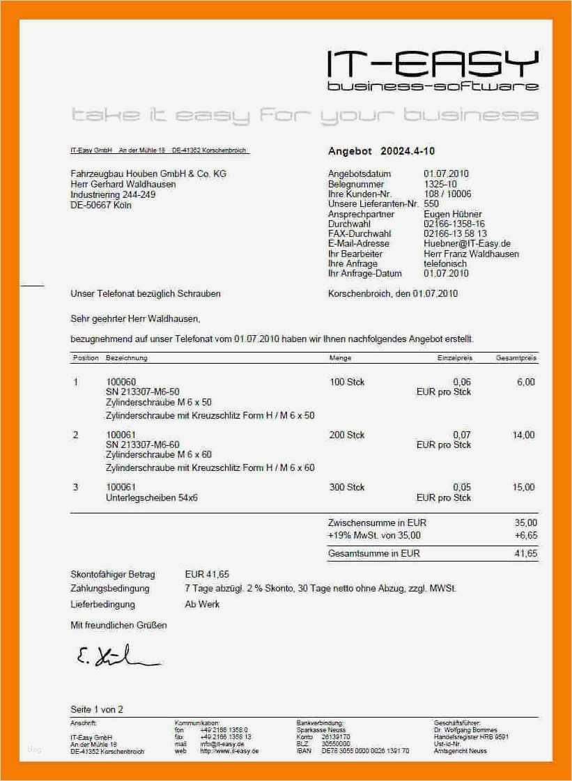 Word Vorlage Angebot Genial 11 Angebot Muster Word