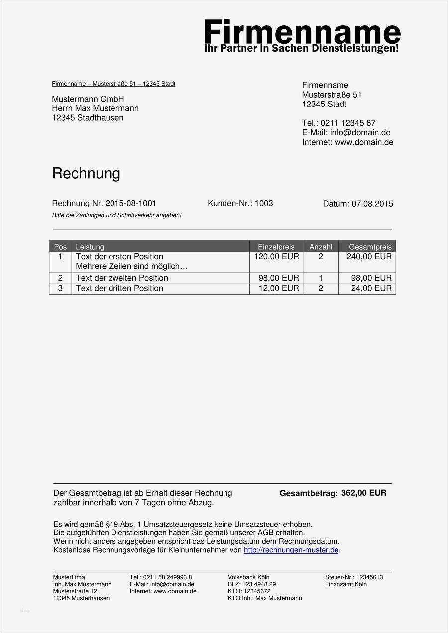 Word Vorlage Rechnung Freiberufler Großartig Kleinunternehmer Rechnung Rechnungsvorlagen Für